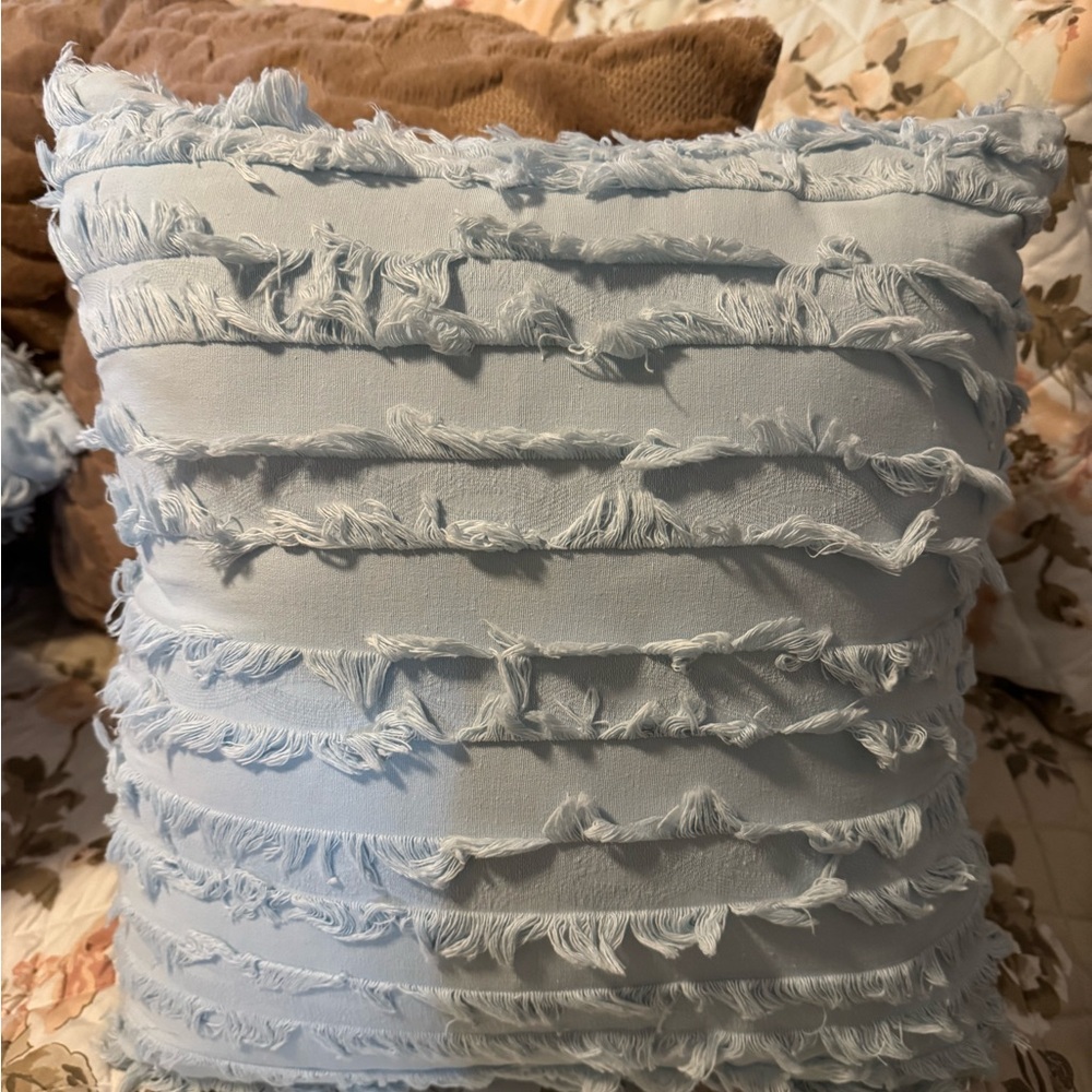 Fringed Light Blue Throw Pillow Cases